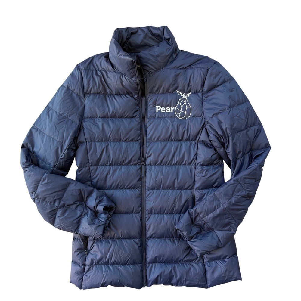 Quince Women's Navy Down Puffer Jacket Corporate Logo Lightweight Size Small